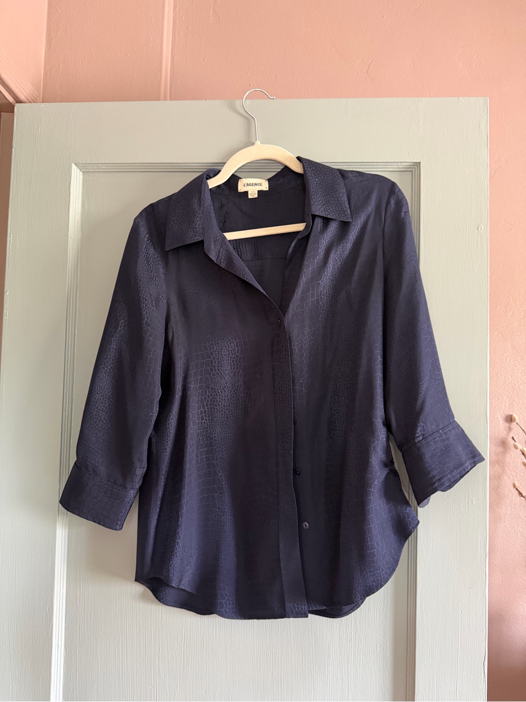 L'agence Navy Textured Button-Down Shirt